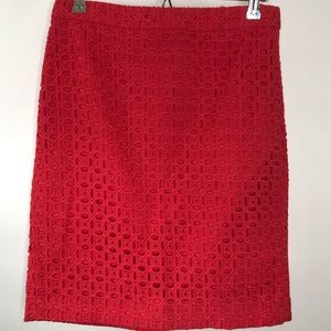 J.Crew #2 Pencil Red Eyelet Lined Kick Pleat Skirt